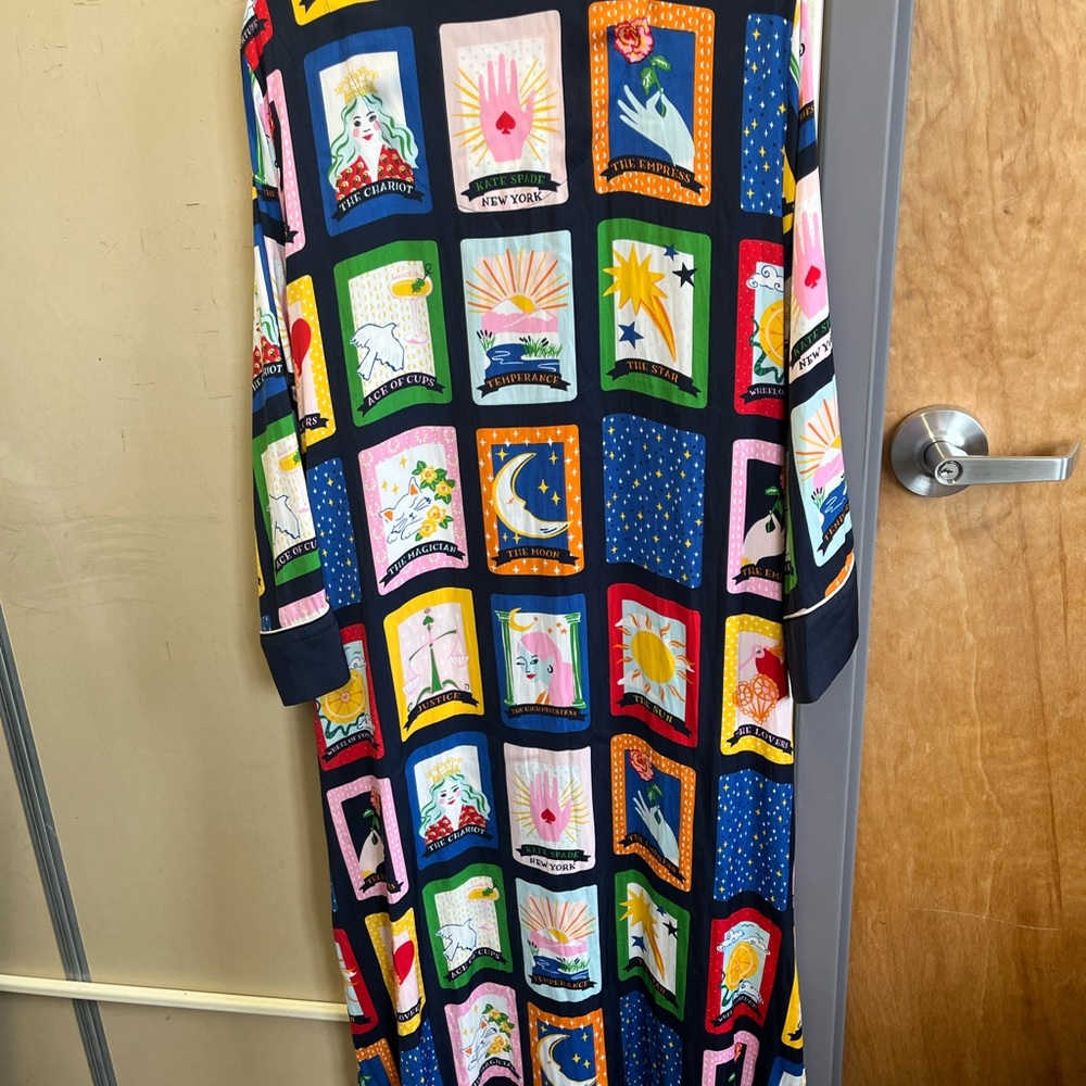 kate spade navy button-up with colorful tarot motif nightgown XL - Picture 10 of 14